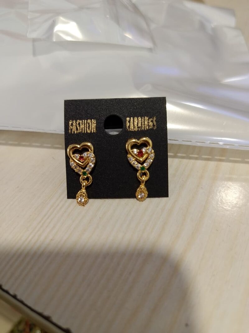 heart-shaped, gold-toned drop earrings embellished with stones, - Image 4