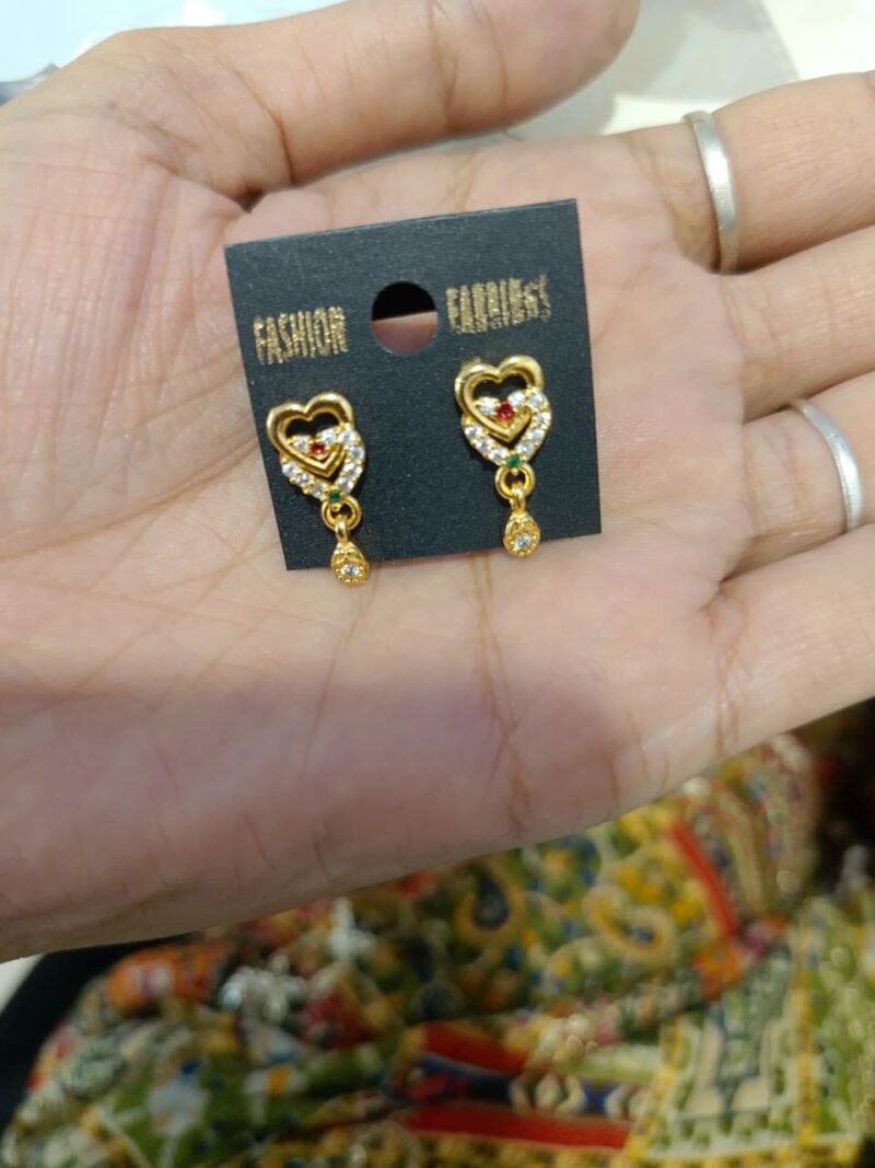 heart-shaped, gold-toned drop earrings embellished with stones, - Image 2