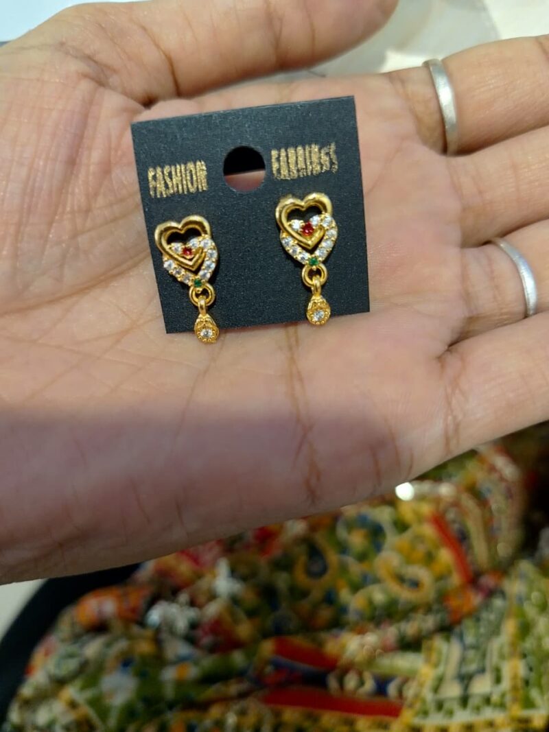 heart-shaped, gold-toned drop earrings embellished with stones, - Image 3