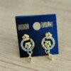 fashionable gold-plated earrings with red and clear stone embellishments,