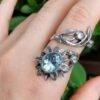 Blue Topaz Flower Ring in Sterling Silver 925