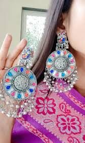 Multi-Color Afghan Style Oxidised Earrings