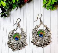 oxidized peacock design Jhumki earrings