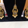 Blue jadau chandbali maang tikka and earrings
