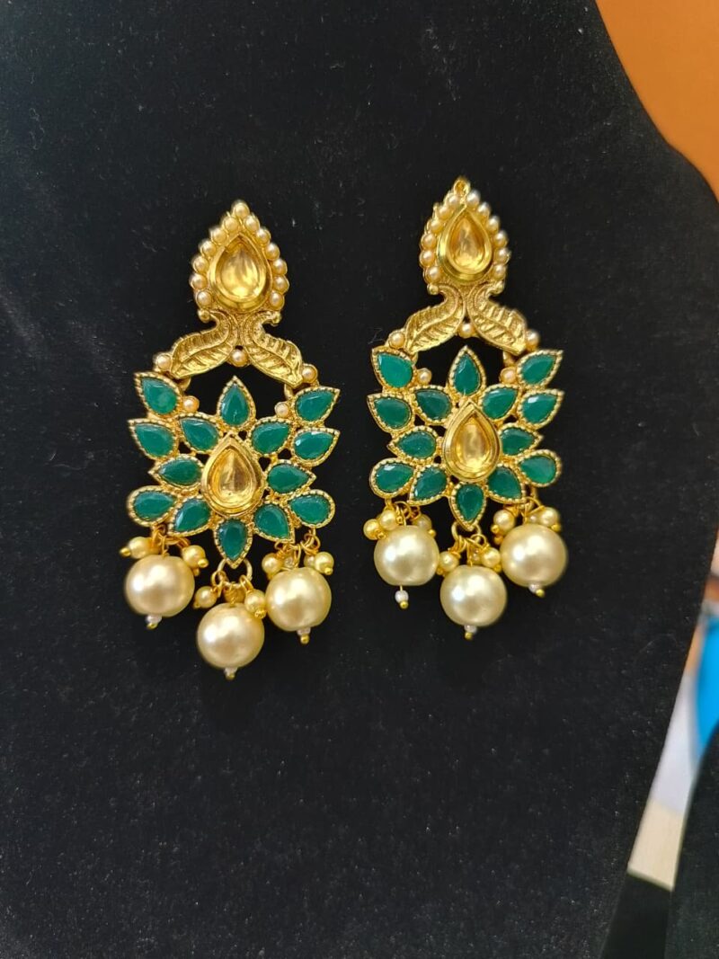 Moissanite polki earrings with green stones