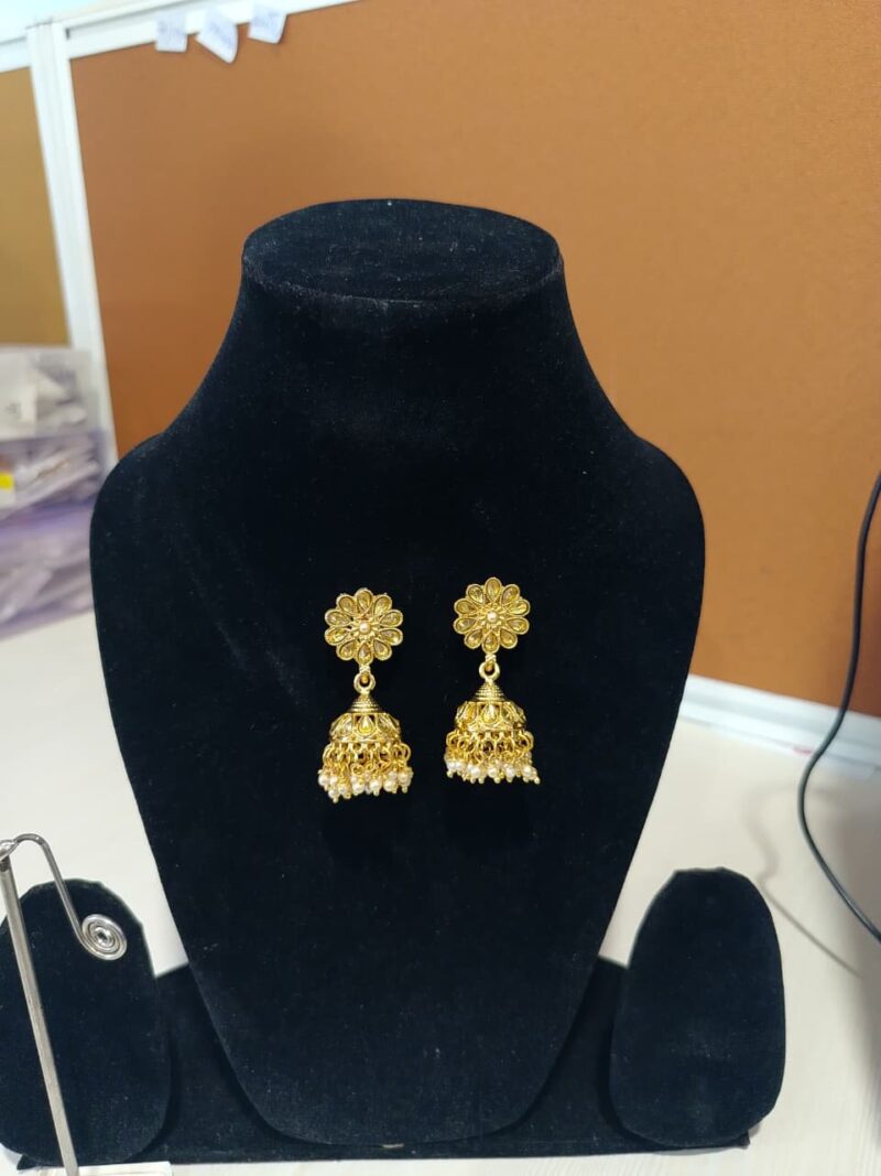 Traditional Jhumka Earrings with Pearls - Image 4