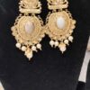 Traditional gold-plated kundan and pearl chandbali earrings